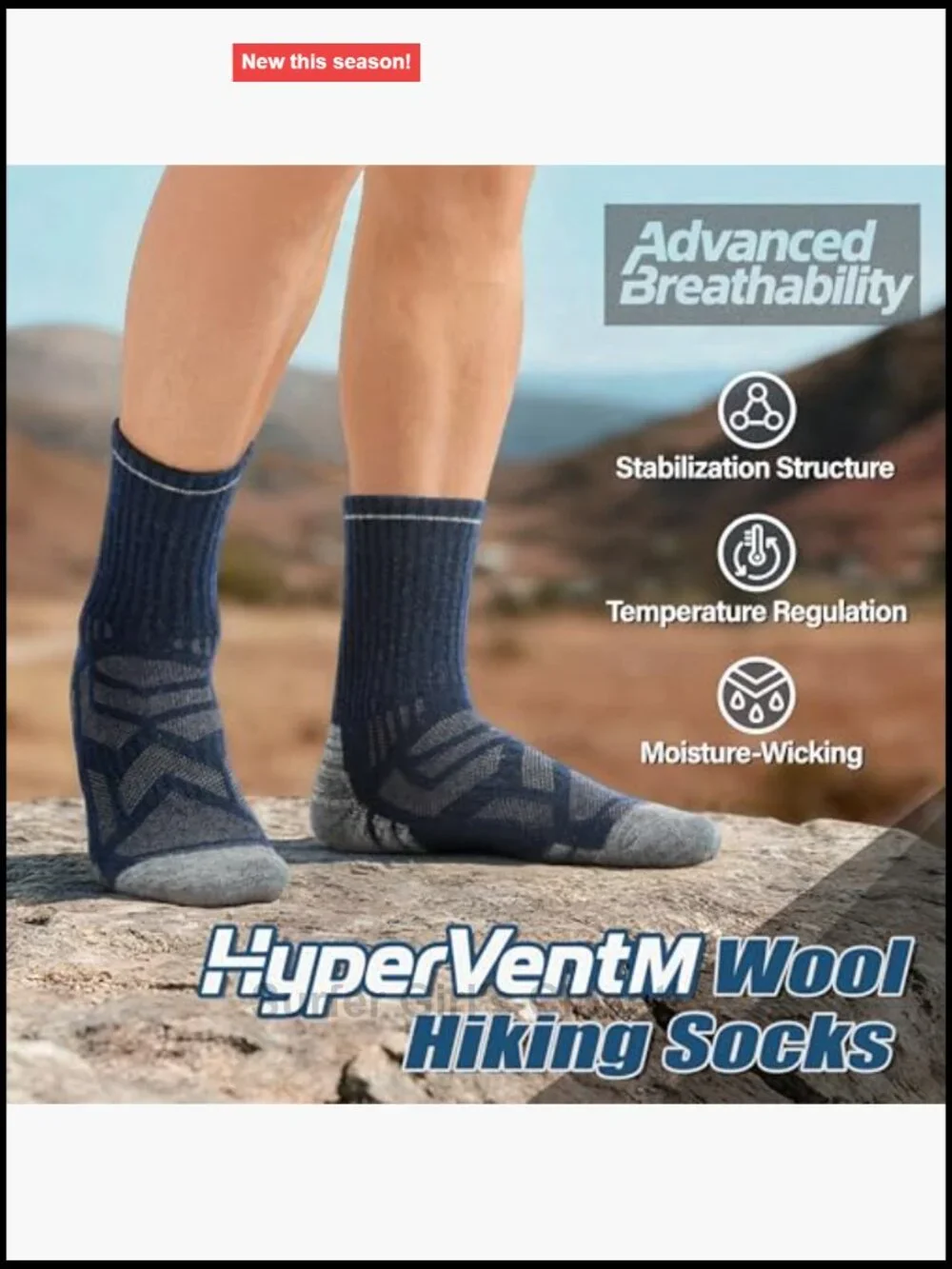 Merino Wool Hiking Socks, Enhanced Breathability, Targeted Cushion, 5 Pairs